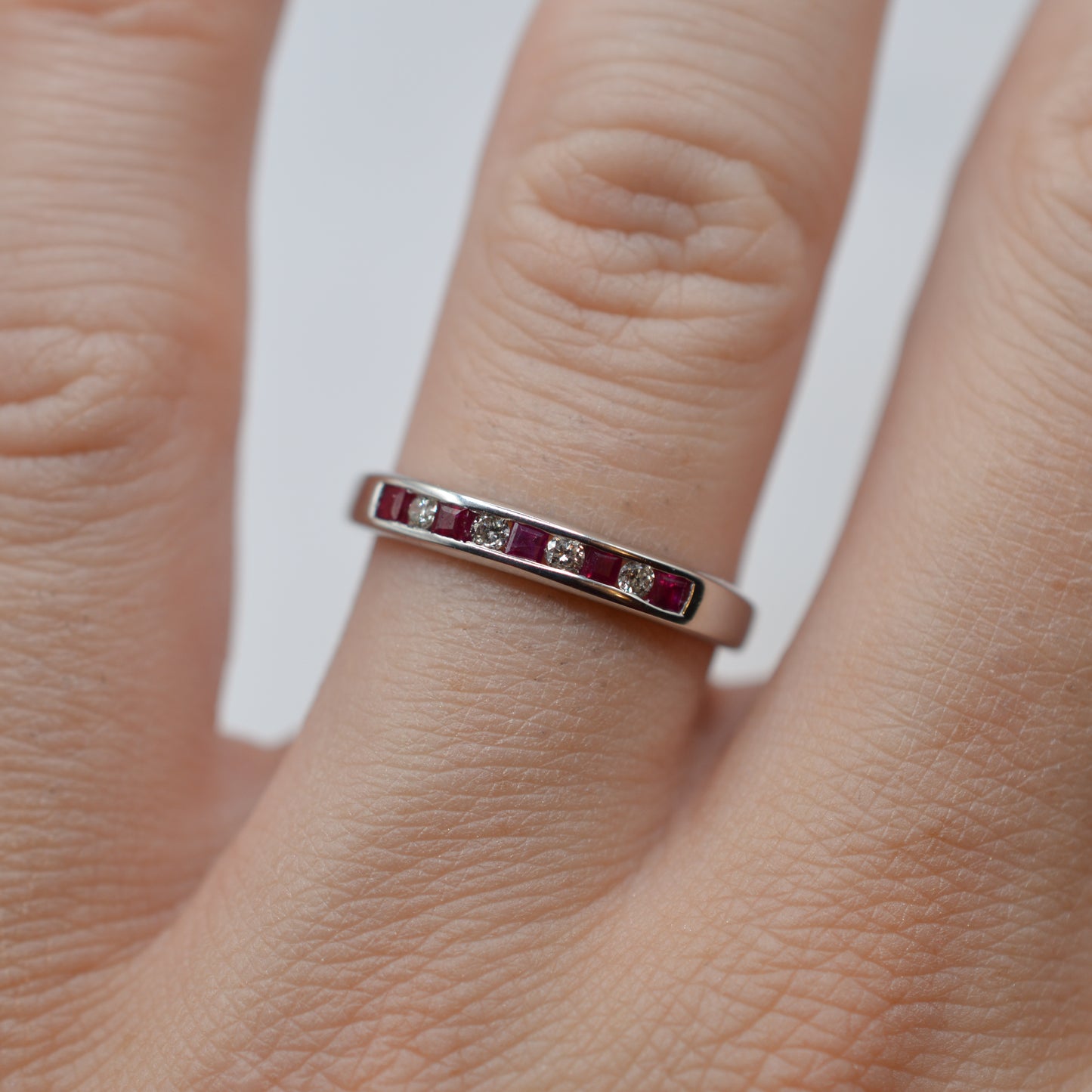 18ct White Gold Ruby & Diamond Half-Eternity Ring