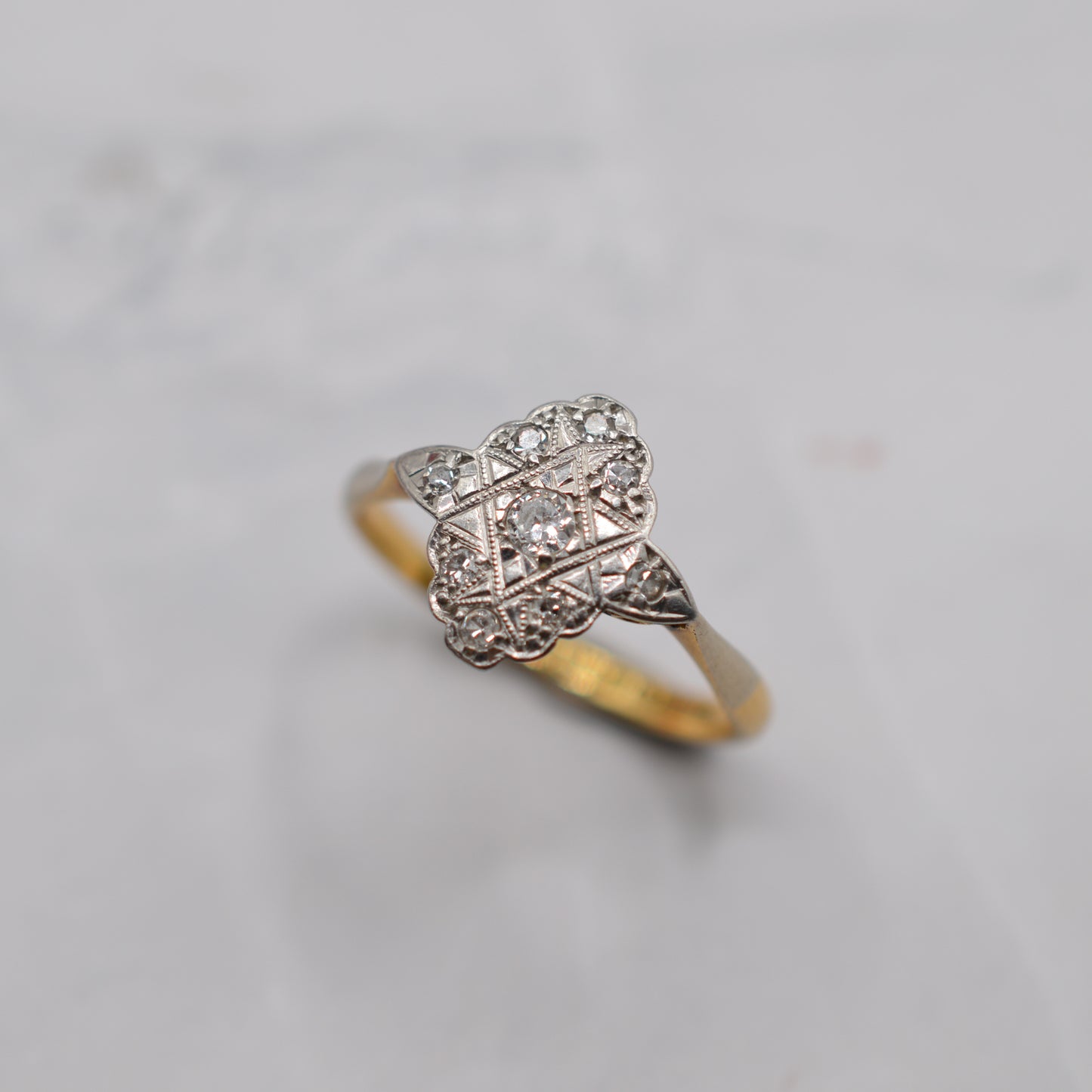 Antique Art Deco 18ct Gold & Platinum Diamond Cluster Ring