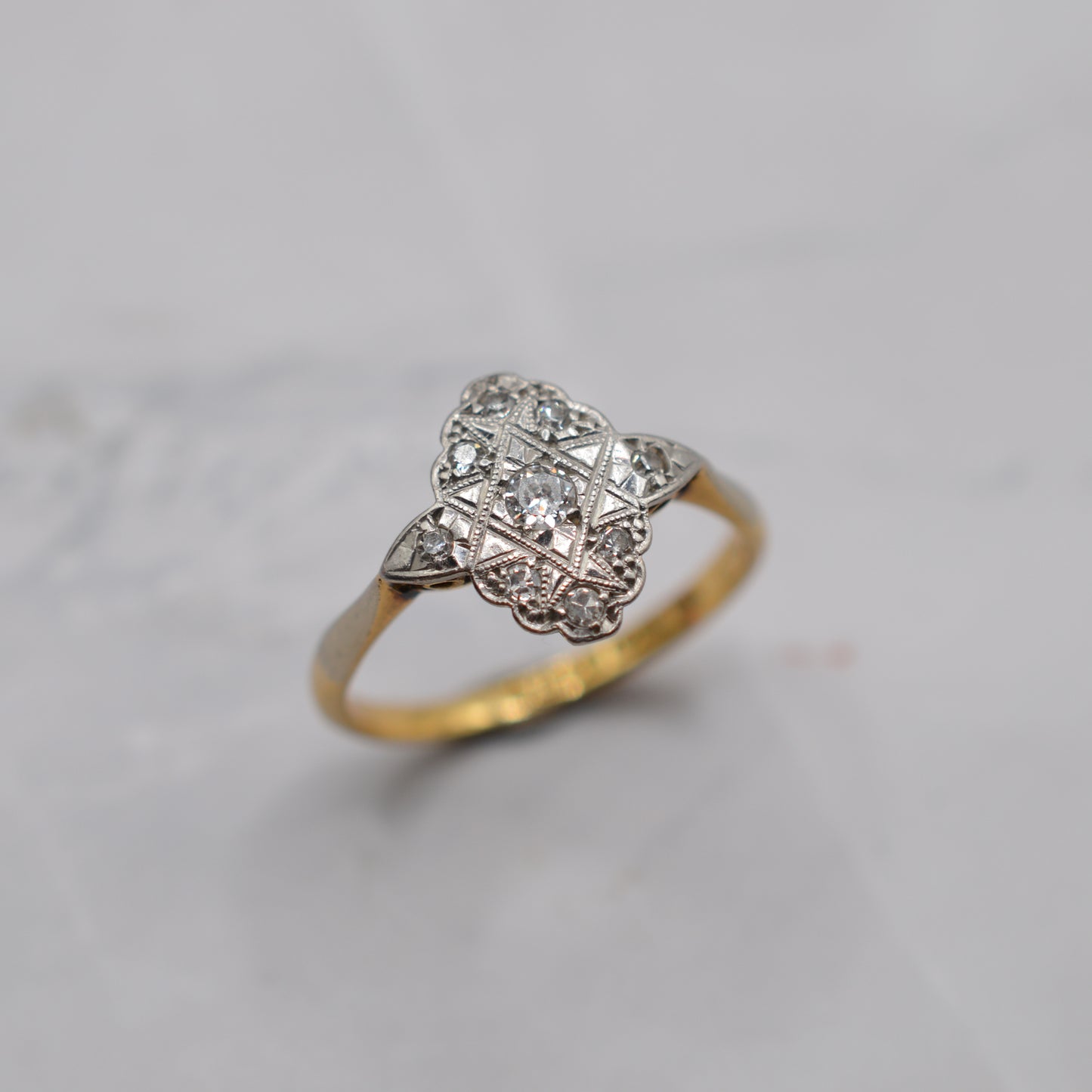 Antique Art Deco 18ct Gold & Platinum Diamond Cluster Ring