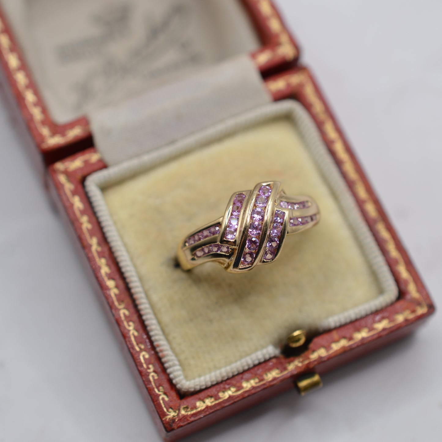 Y2K Chunky 9ct Gold Pink Topaz Crossover Ring