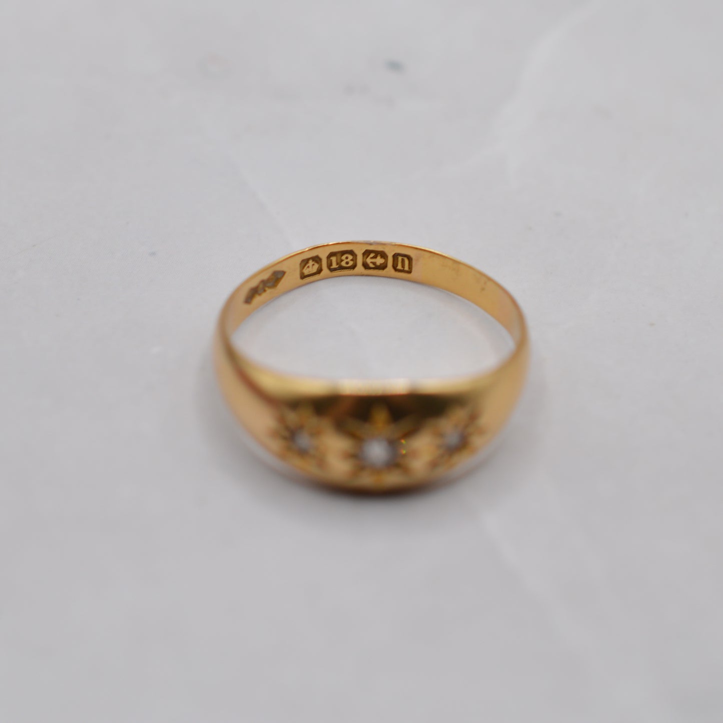 Antique 1912 18ct Gold Diamond Starburst Gypsy Trilogy Ring