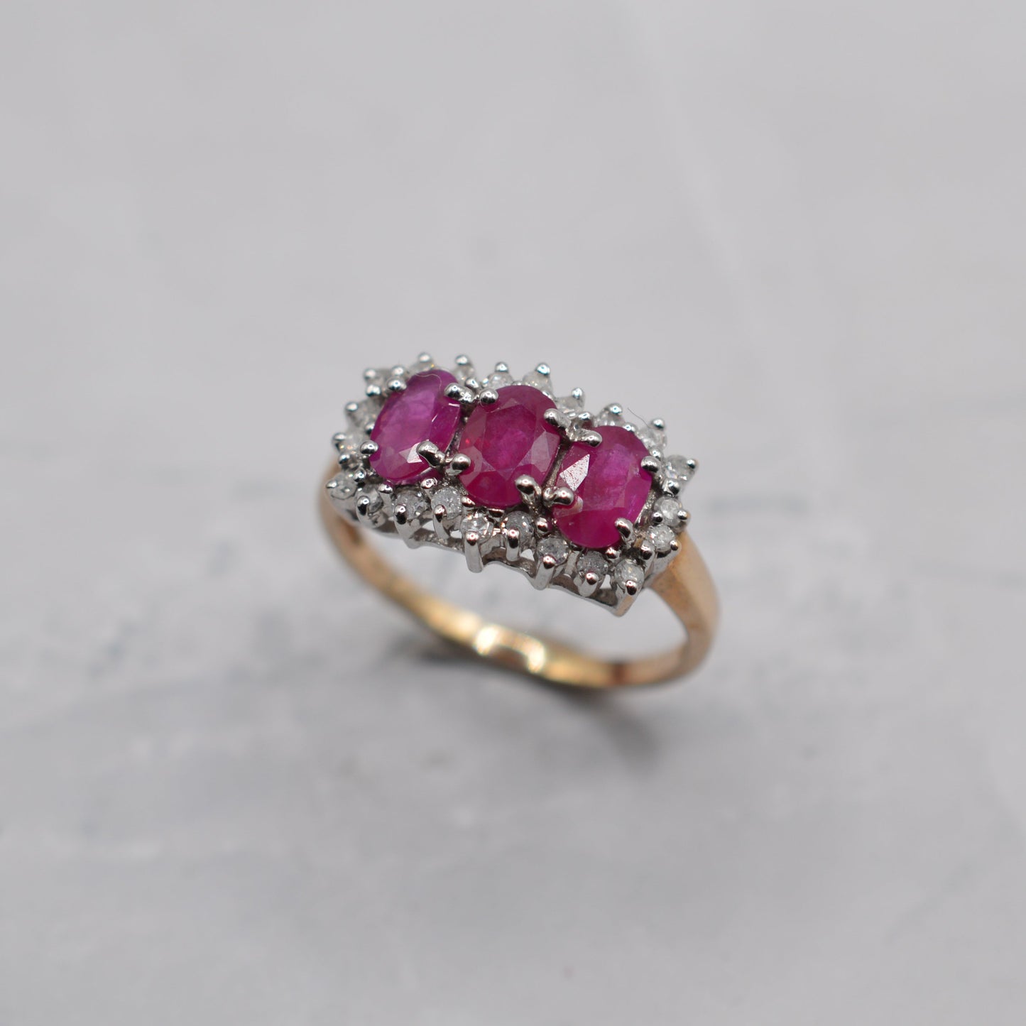 9ct Gold Ruby & Diamond Trilogy Cluster Ring