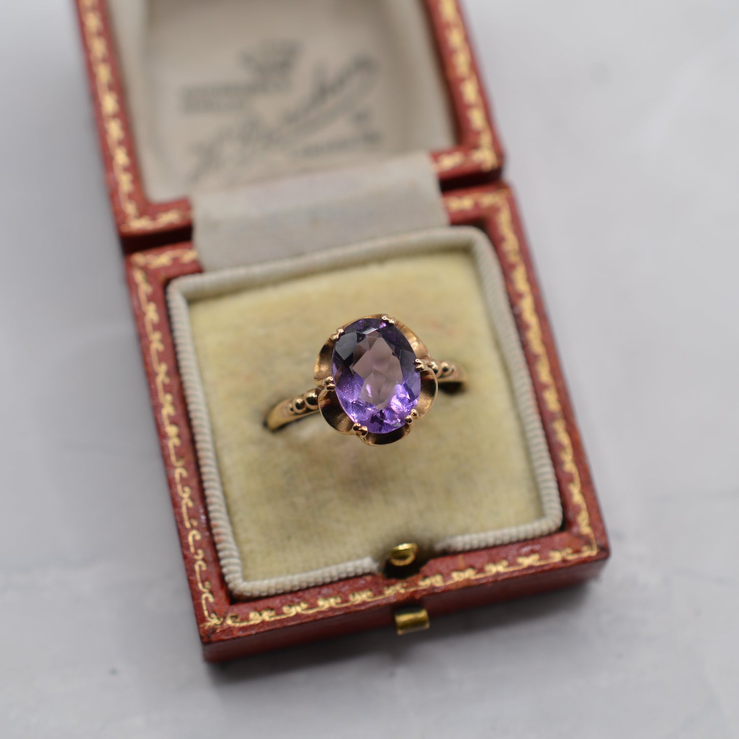 1970s Vintage 9ct Gold Amethyst Ring in Buttercup Setting