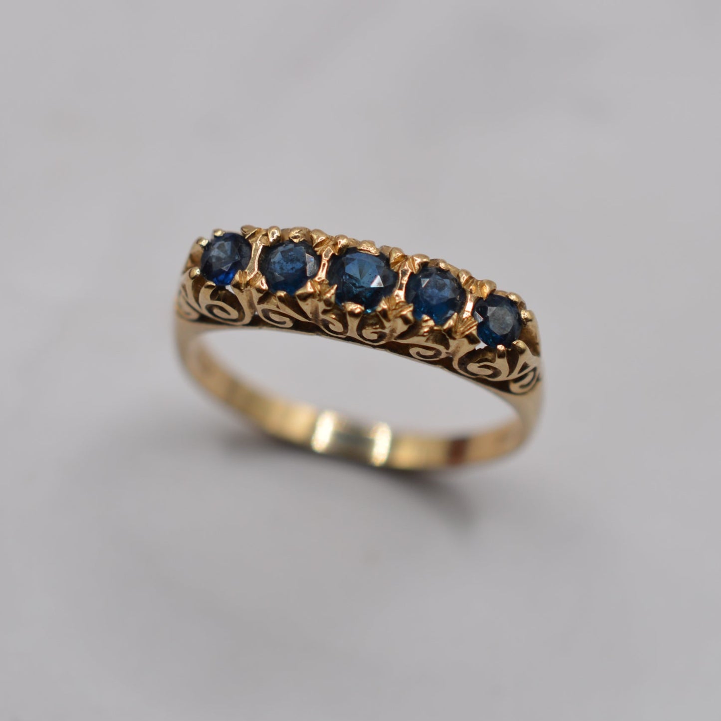 1970s Vintage 9ct Gold Sapphire Five-Stone Ring
