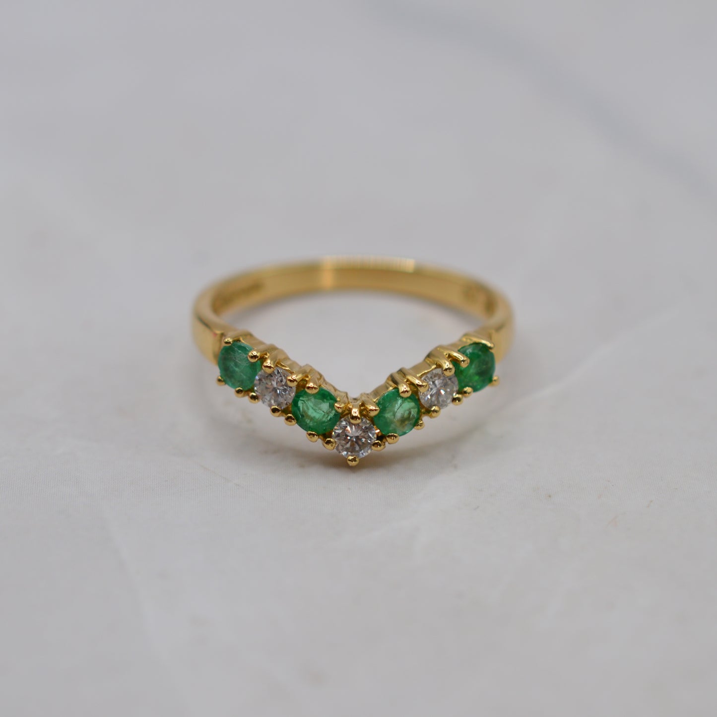 18ct Gold Emerald & Diamond Wishbone Ring