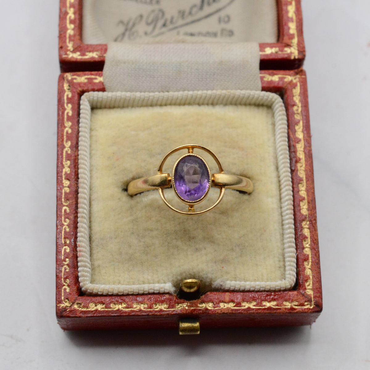 Antique Art Nouveau 18ct Gold Amethyst Dress Ring