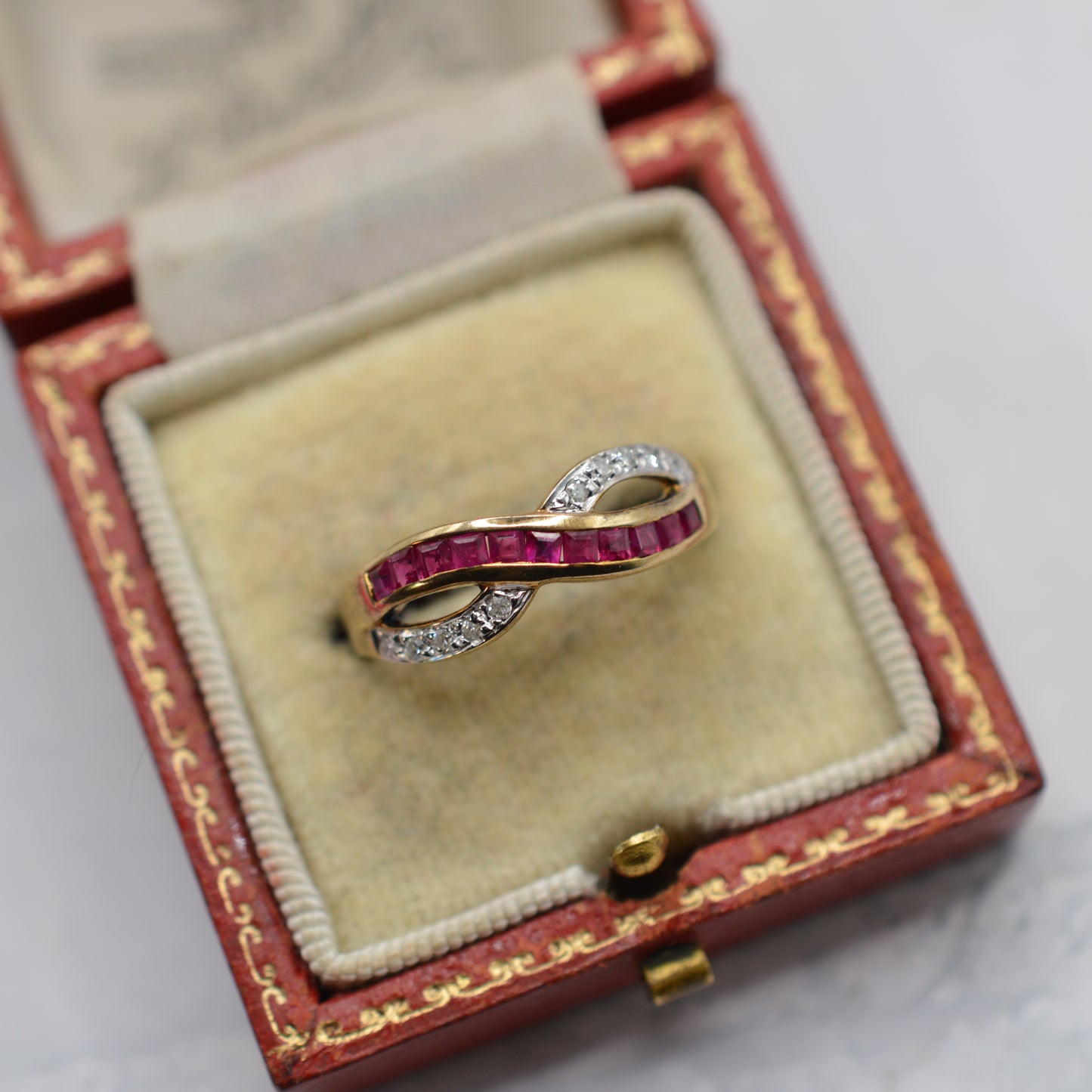 9ct Gold Ruby & Diamond Crossover Ring