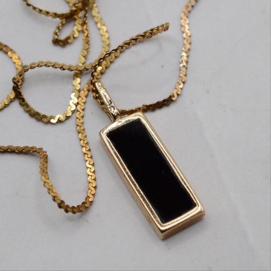1970s Vintage 9ct Gold Onyx Pendant Necklace