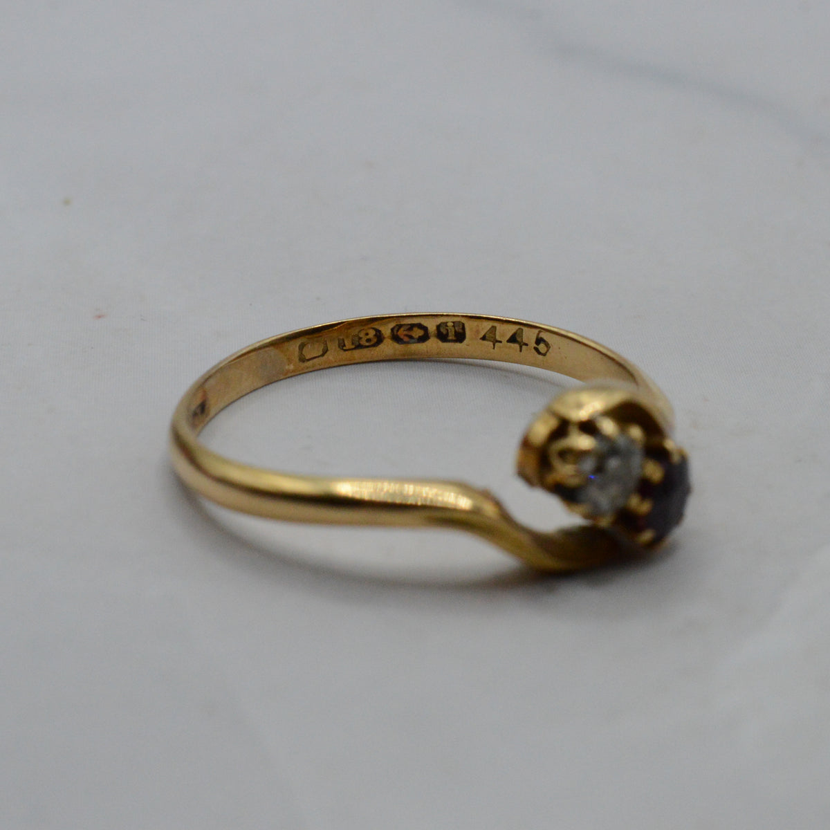 RESERVED 1943 Vintage 18ct Gold Ruby & Diamond Toi-et-Moi Ring