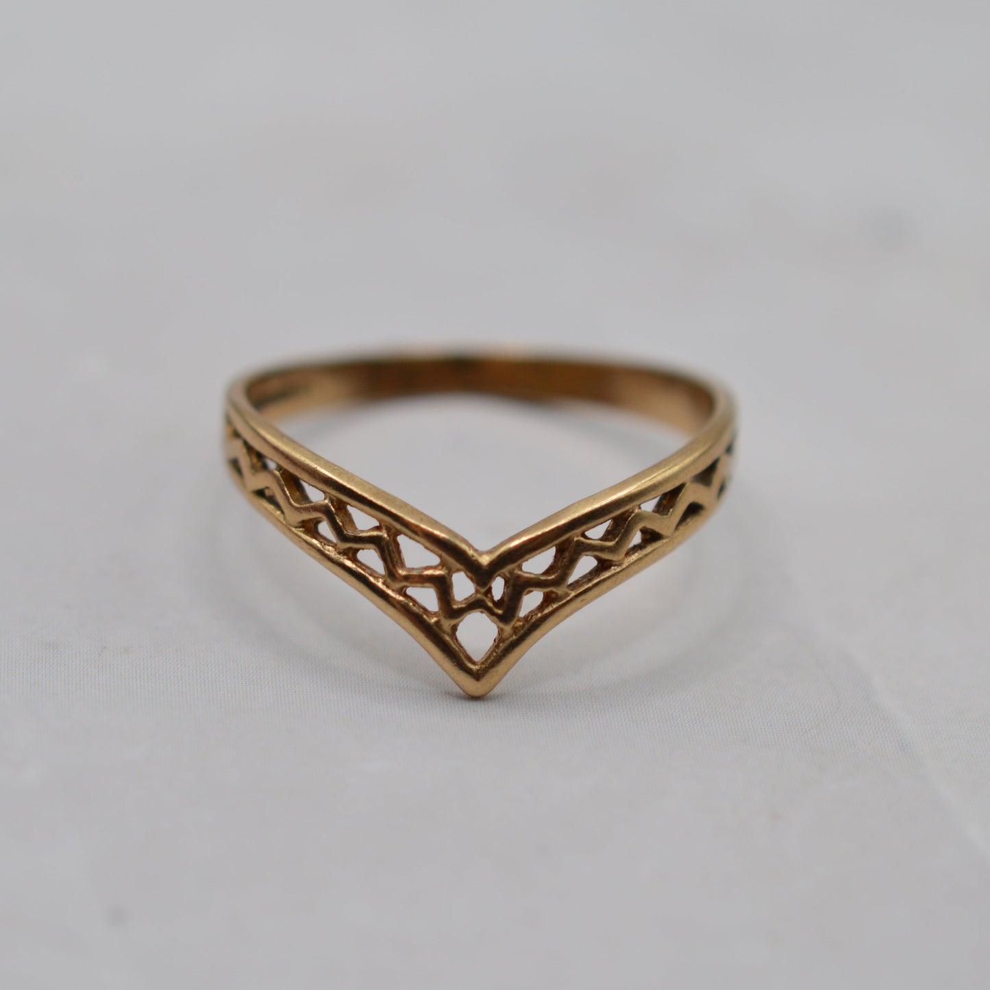 1980s 9ct Gold Openwork Wishbone Ring