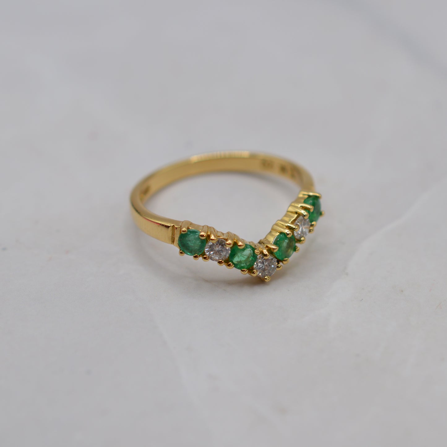 18ct Gold Emerald & Diamond Wishbone Ring