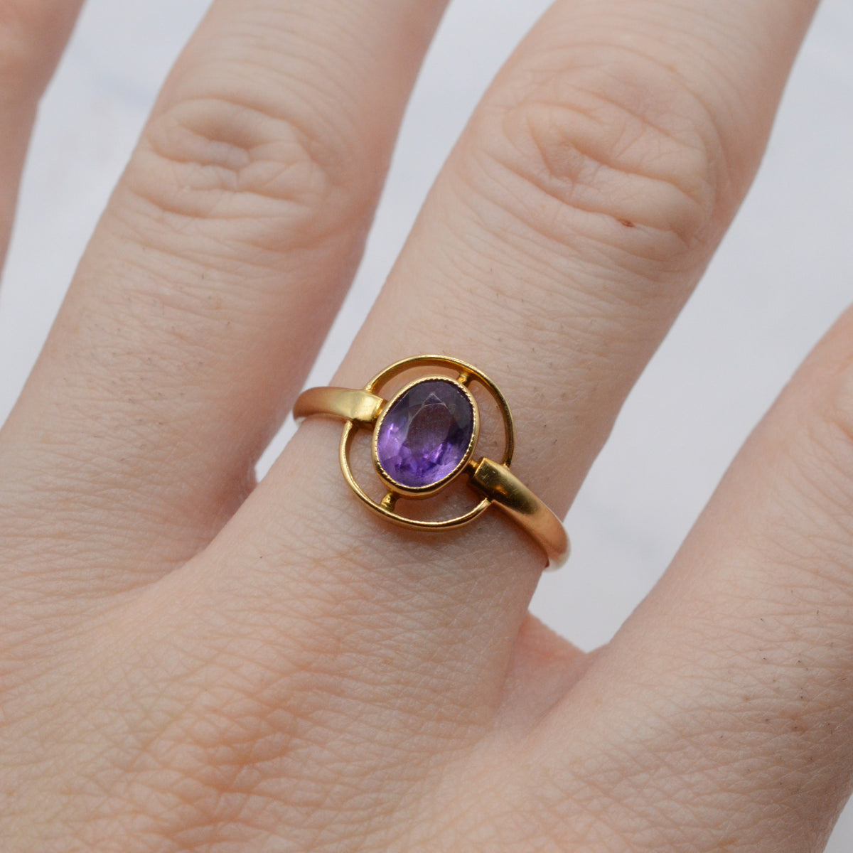 Antique Art Nouveau 18ct Gold Amethyst Dress Ring