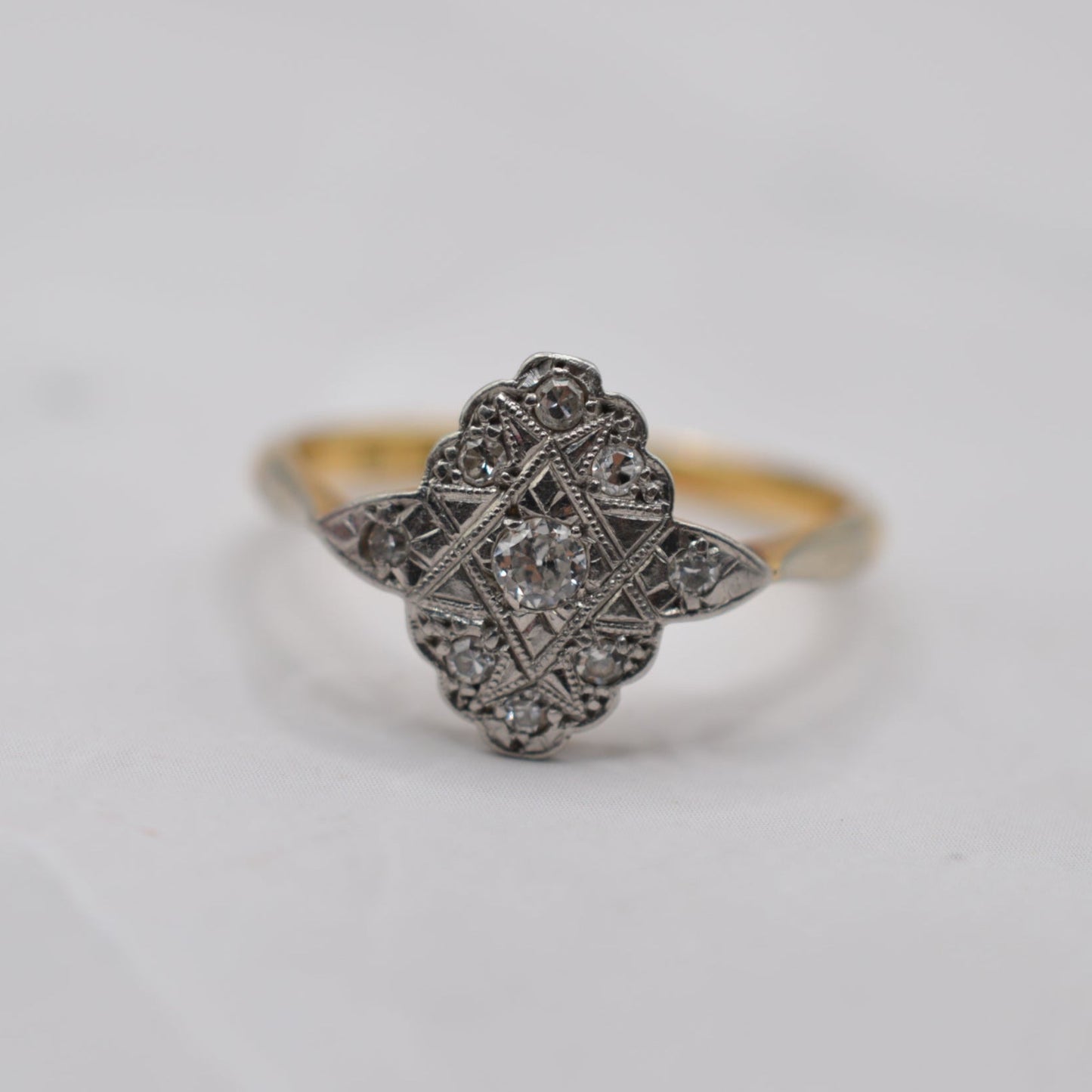 Antique Art Deco 18ct Gold & Platinum Diamond Cluster Ring