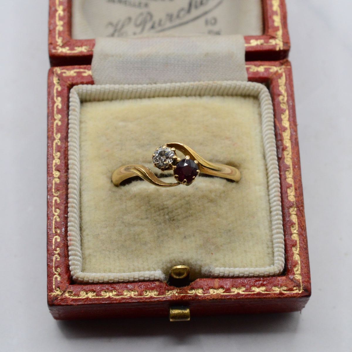 RESERVED 1943 Vintage 18ct Gold Ruby & Diamond Toi-et-Moi Ring