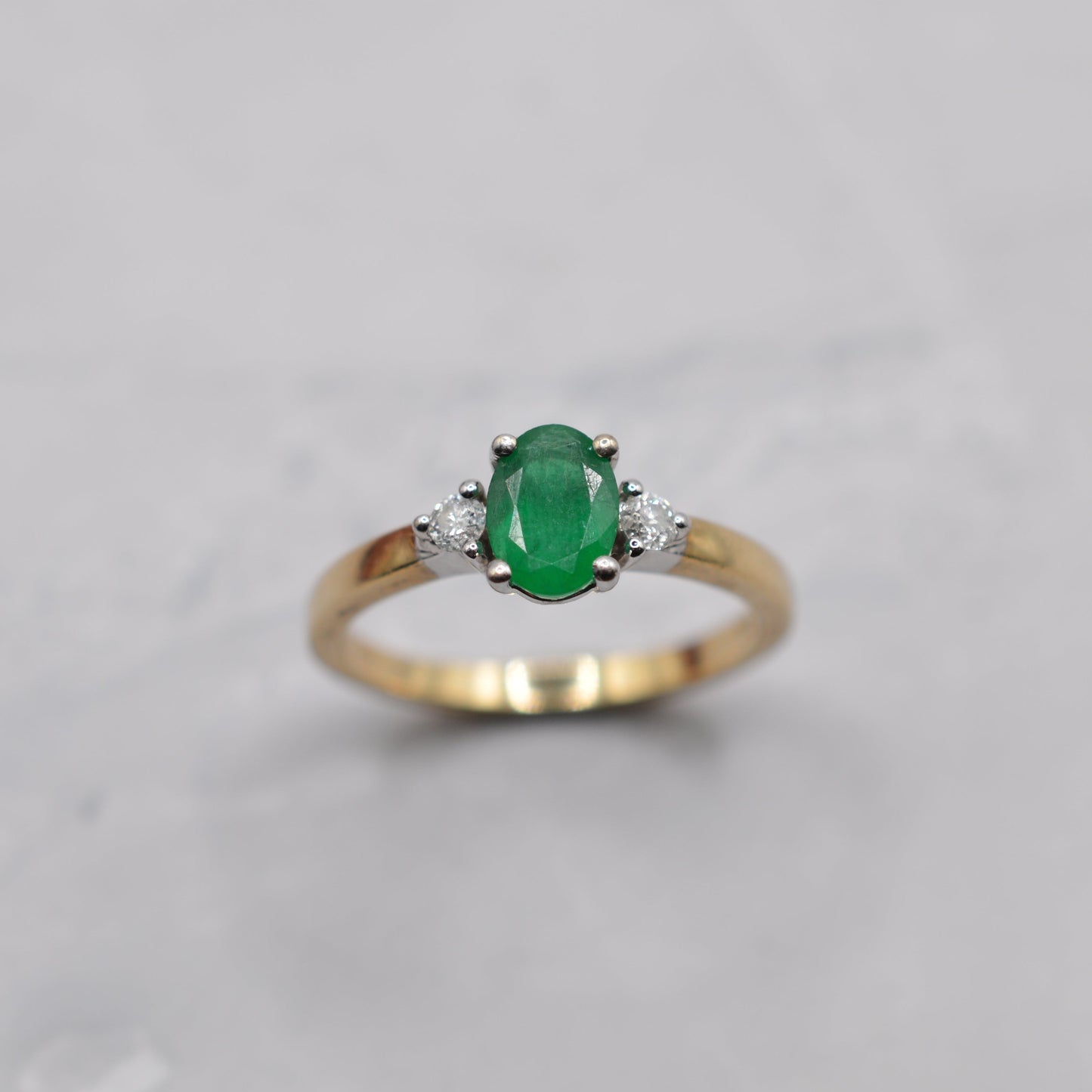 9ct Gold Emerald & Diamond Trilogy Ring
