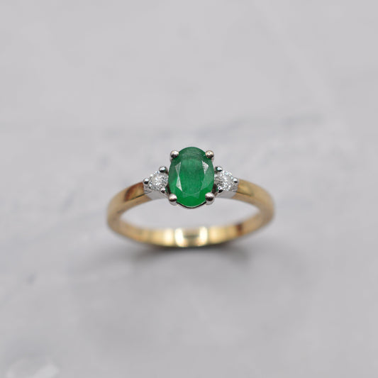 9ct Gold Emerald & Diamond Trilogy Ring