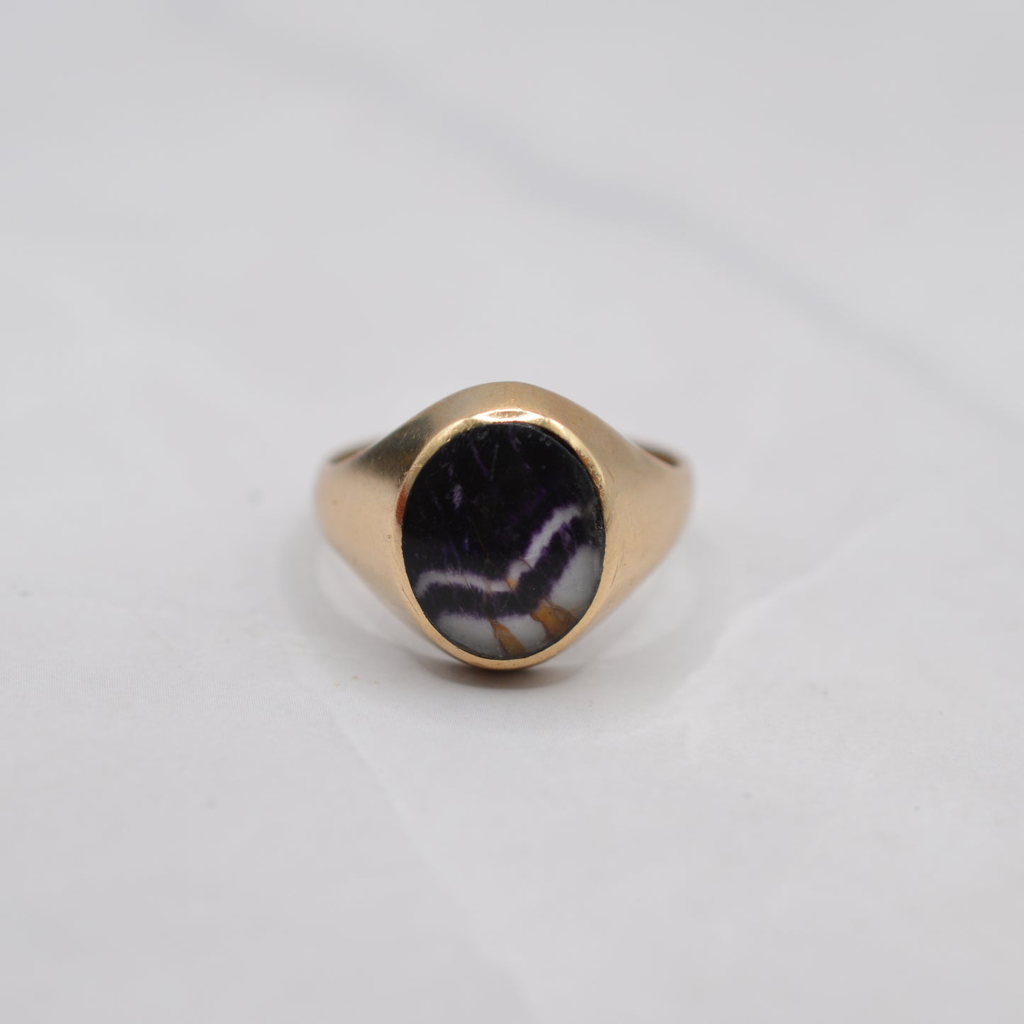 Chunky 1990s 9ct Gold Blue John Signet Ring