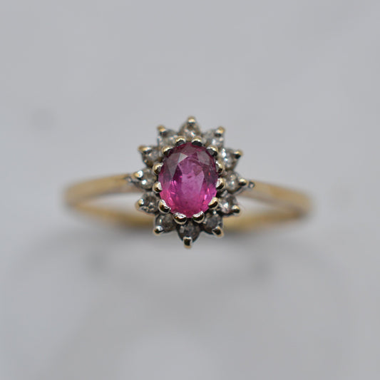 1980s Vintage 9ct Gold Ruby & Diamond Cluster Ring