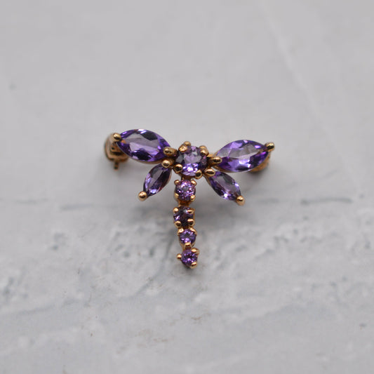Y2K 9ct Gold Amethyst Dragonfly Brooch