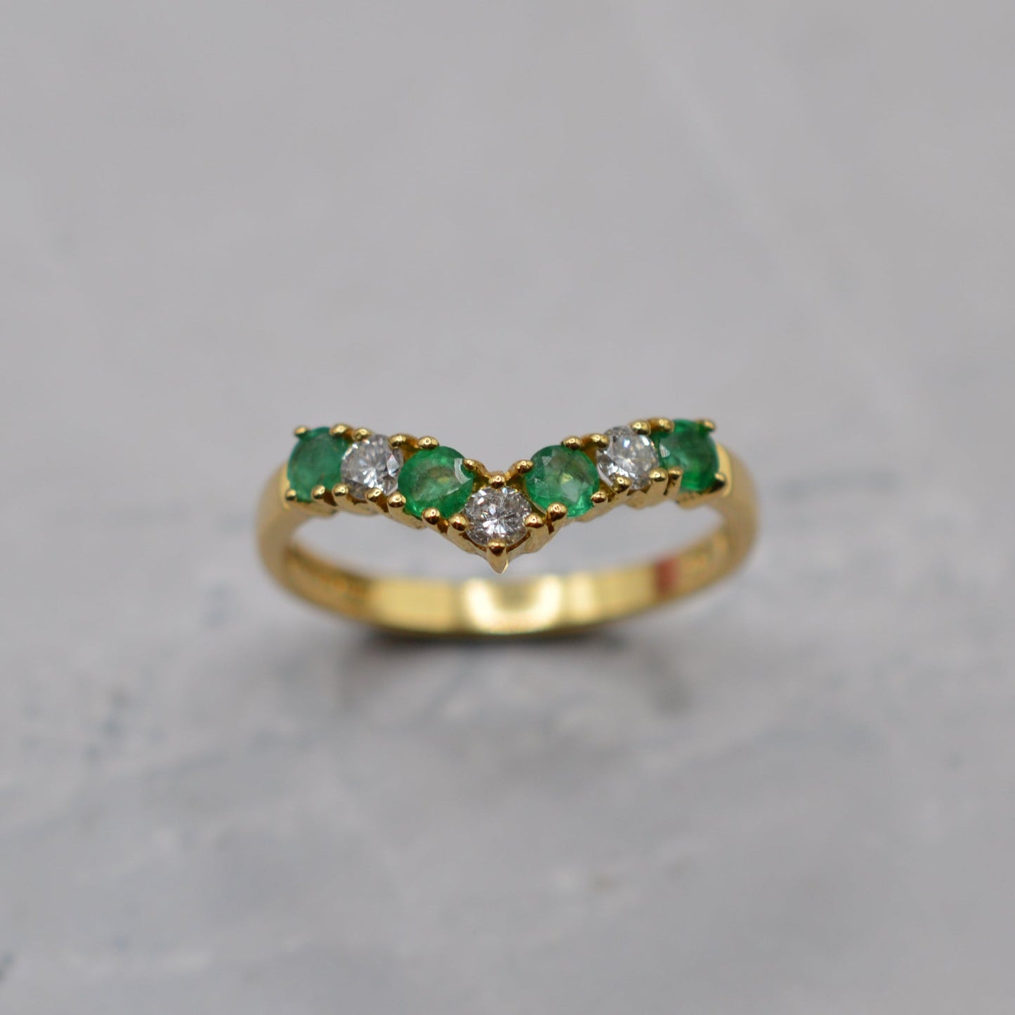 18ct Gold Emerald & Diamond Wishbone Ring