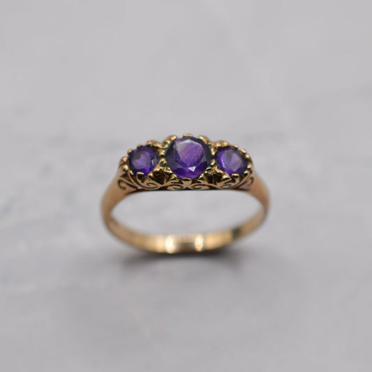 9ct Gold Amethyst Trilogy Ring