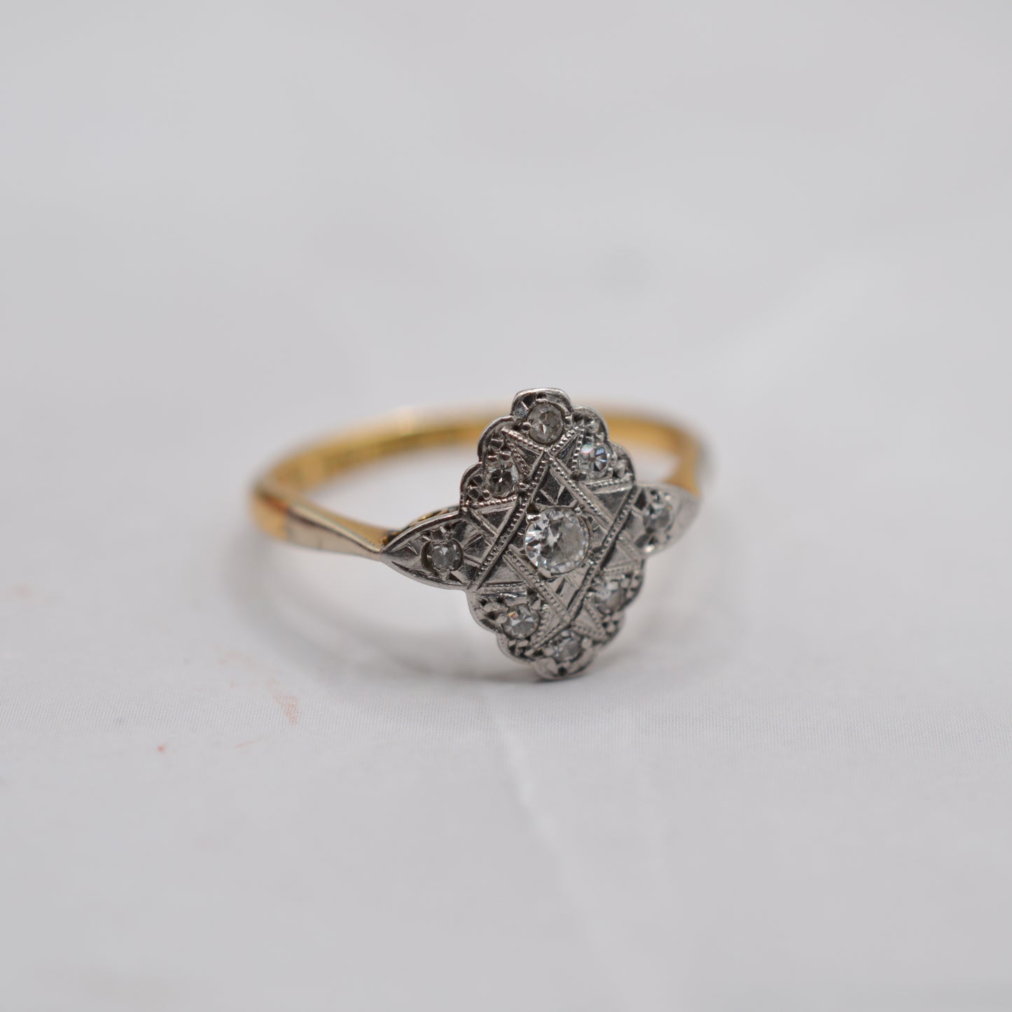 Antique Art Deco 18ct Gold & Platinum Diamond Cluster Ring