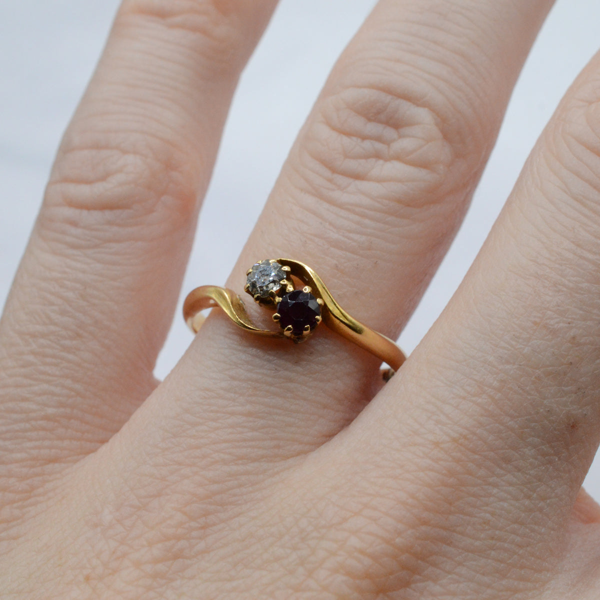 RESERVED 1943 Vintage 18ct Gold Ruby & Diamond Toi-et-Moi Ring