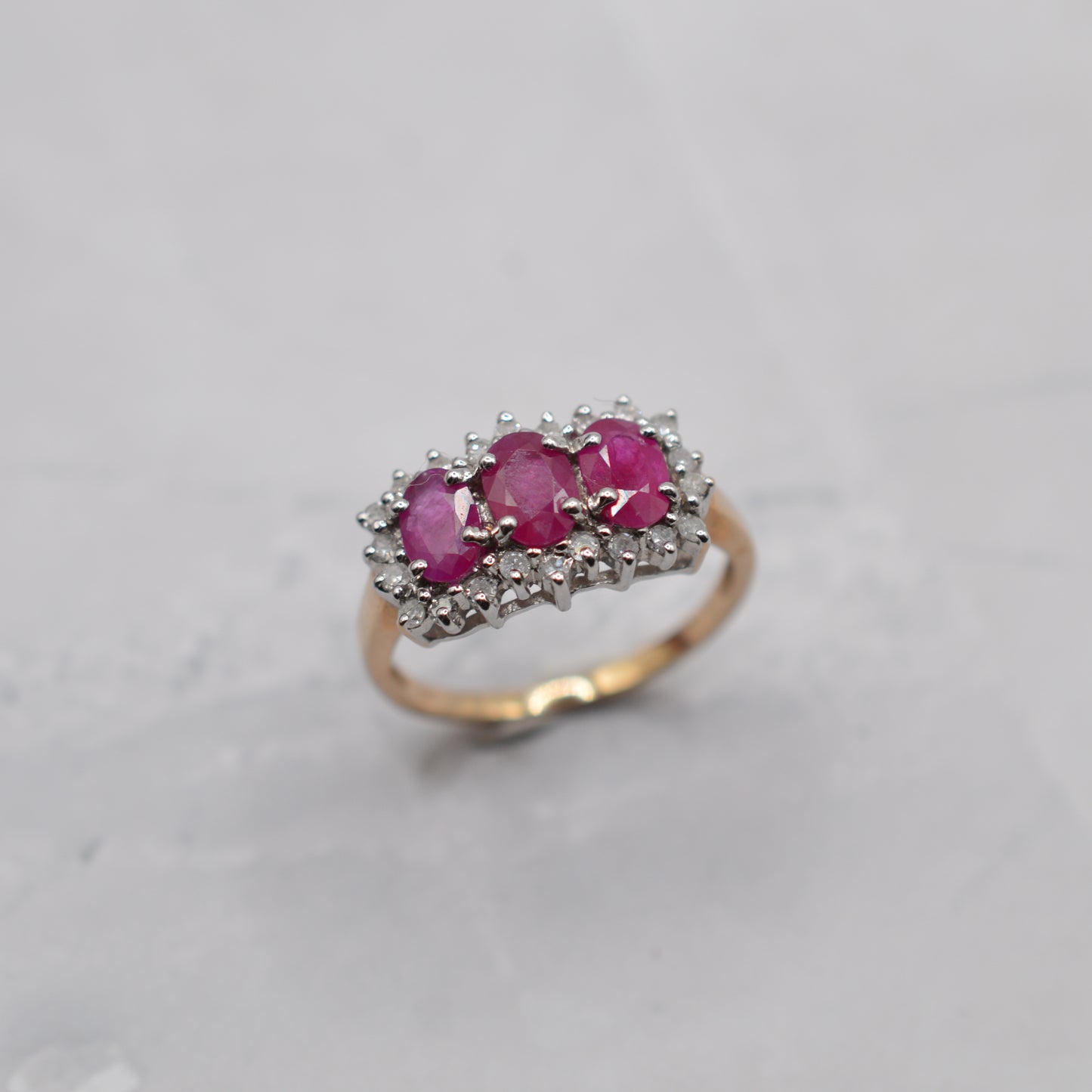 9ct Gold Ruby & Diamond Trilogy Cluster Ring