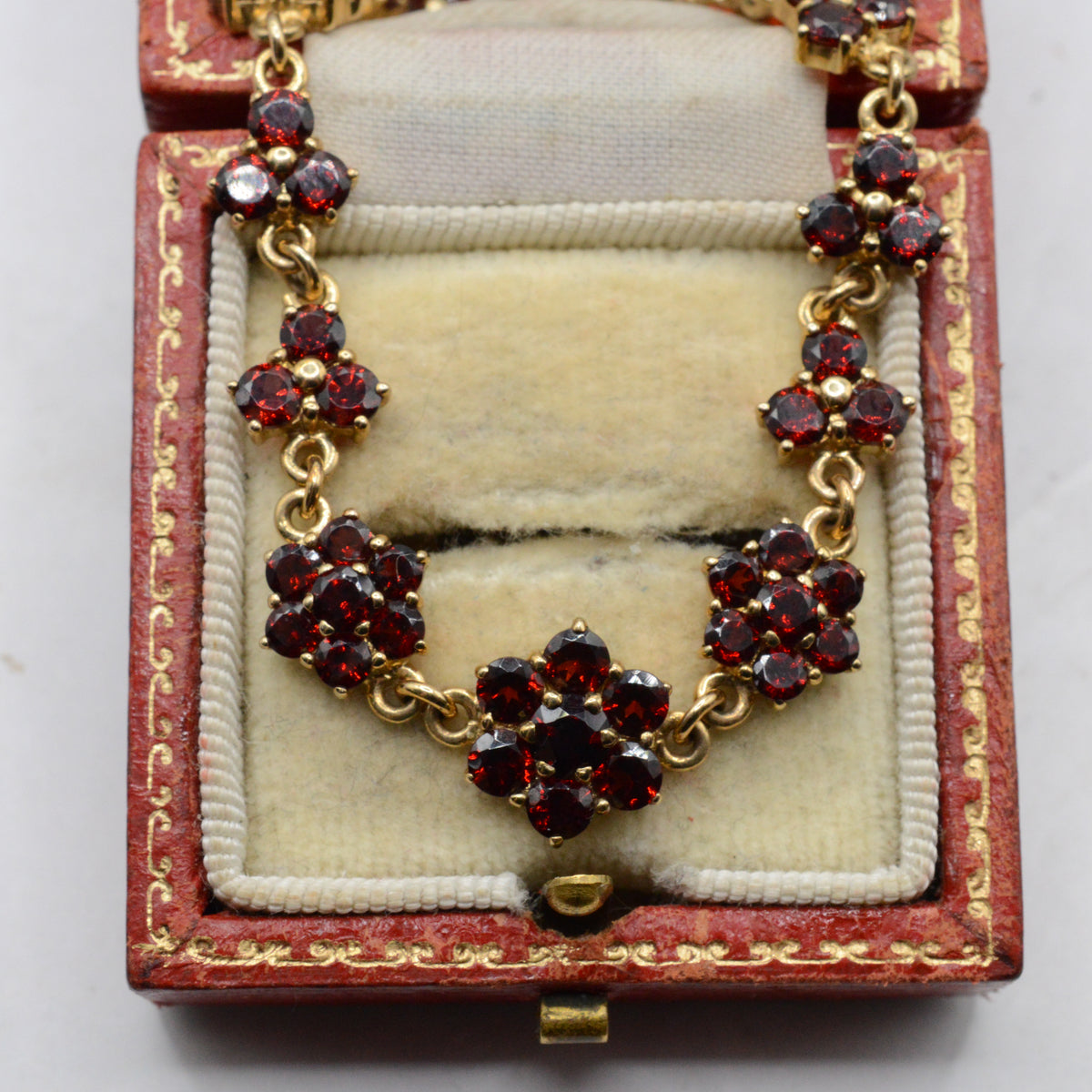 9ct Gold Garnet Floral Cluster Bracelet