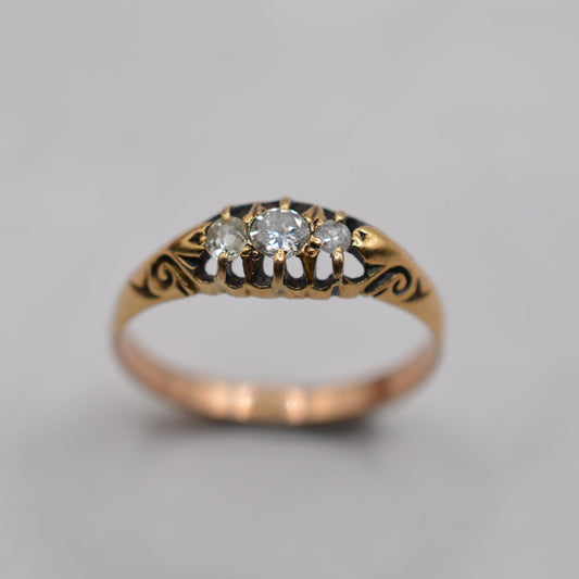 Antique 9ct Gold Diamond Trilogy Ring
