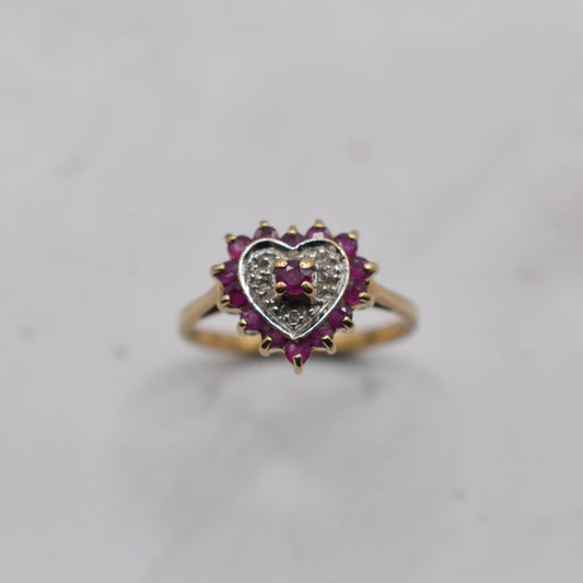 9ct Gold Ruby & Diamond Heart Ring