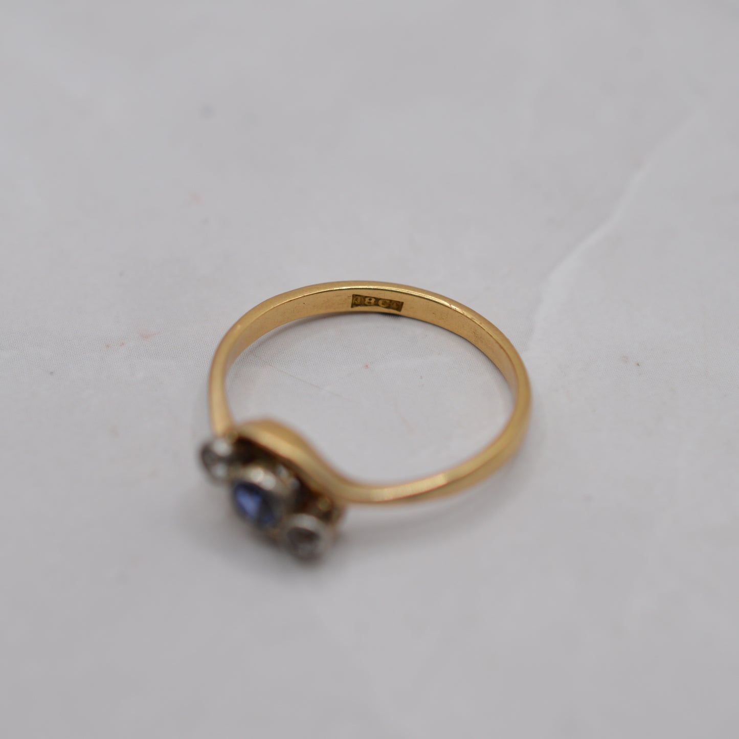 Antique 18ct Gold Sapphire Trilogy Bypass Ring