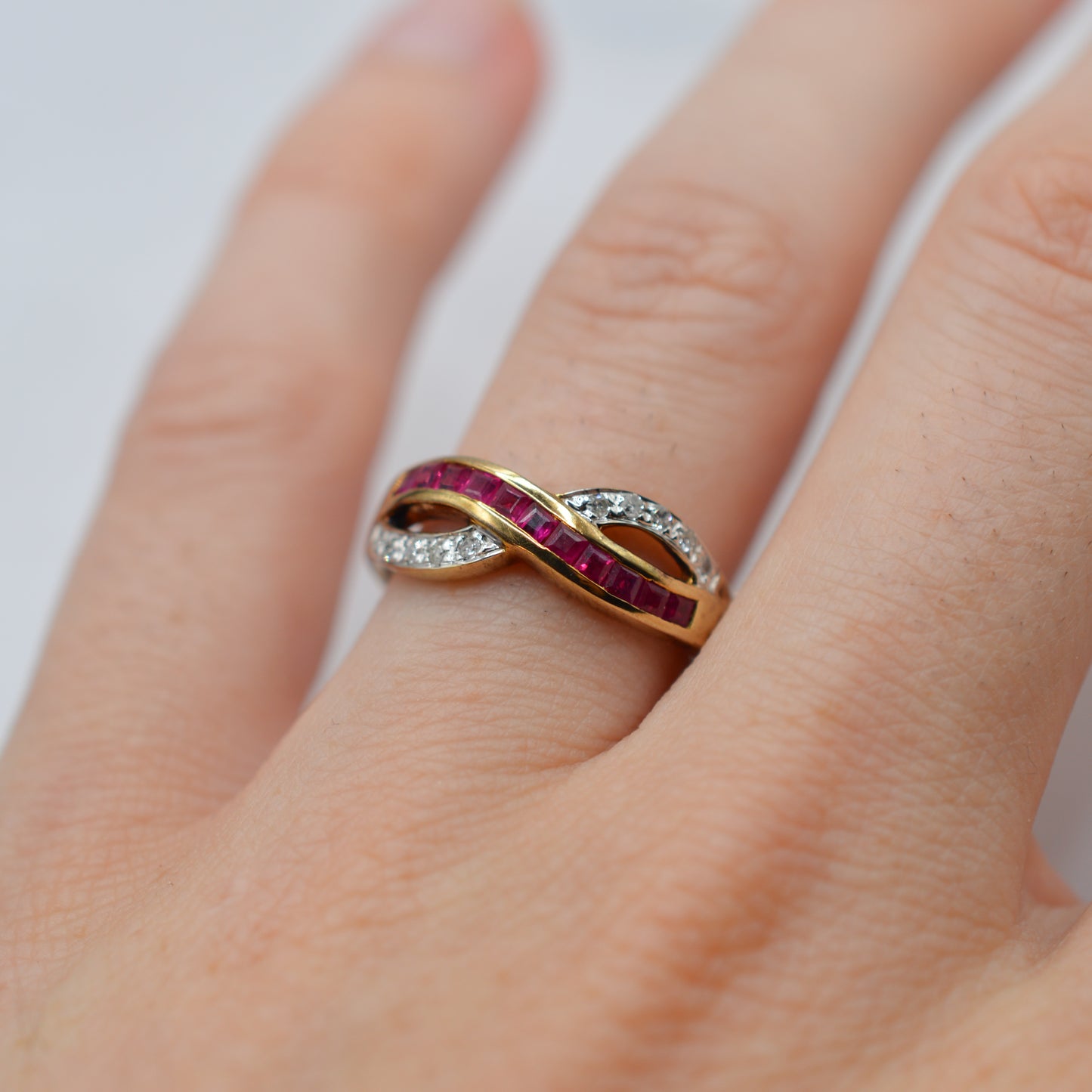 9ct Gold Ruby & Diamond Crossover Ring