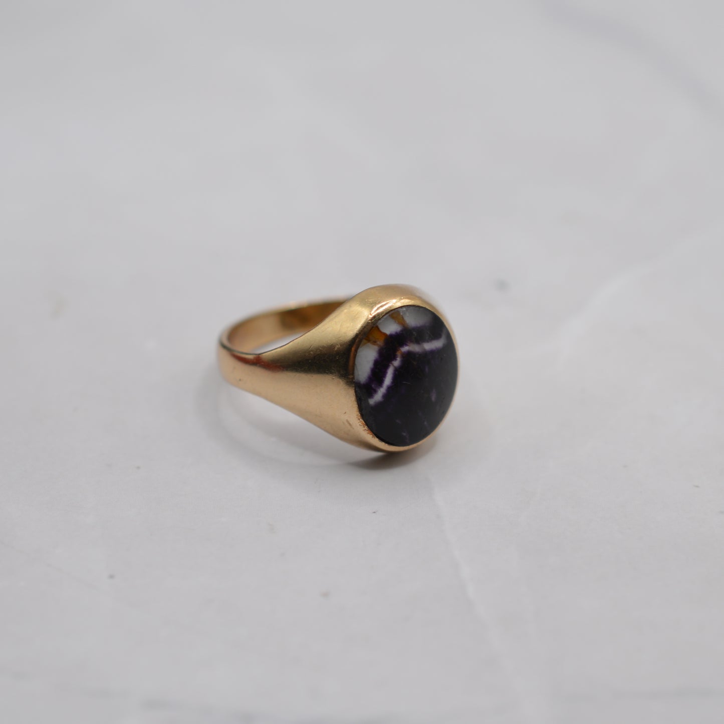 Chunky 1990s 9ct Gold Blue John Signet Ring