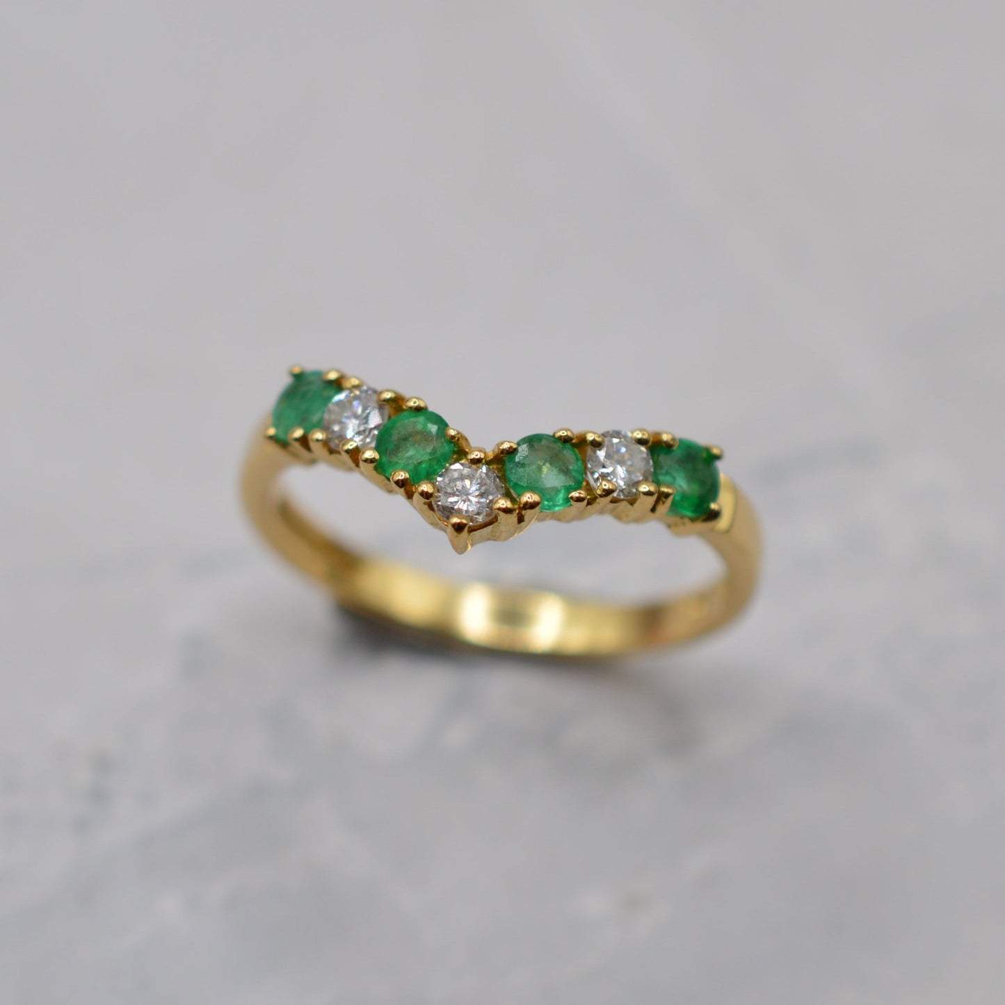 18ct Gold Emerald & Diamond Wishbone Ring