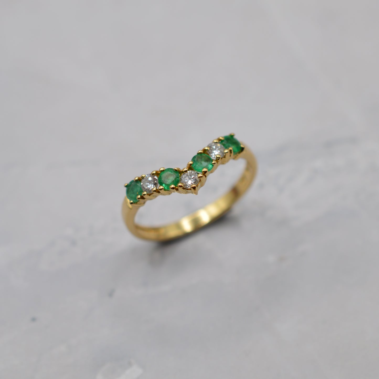 18ct Gold Emerald & Diamond Wishbone Ring