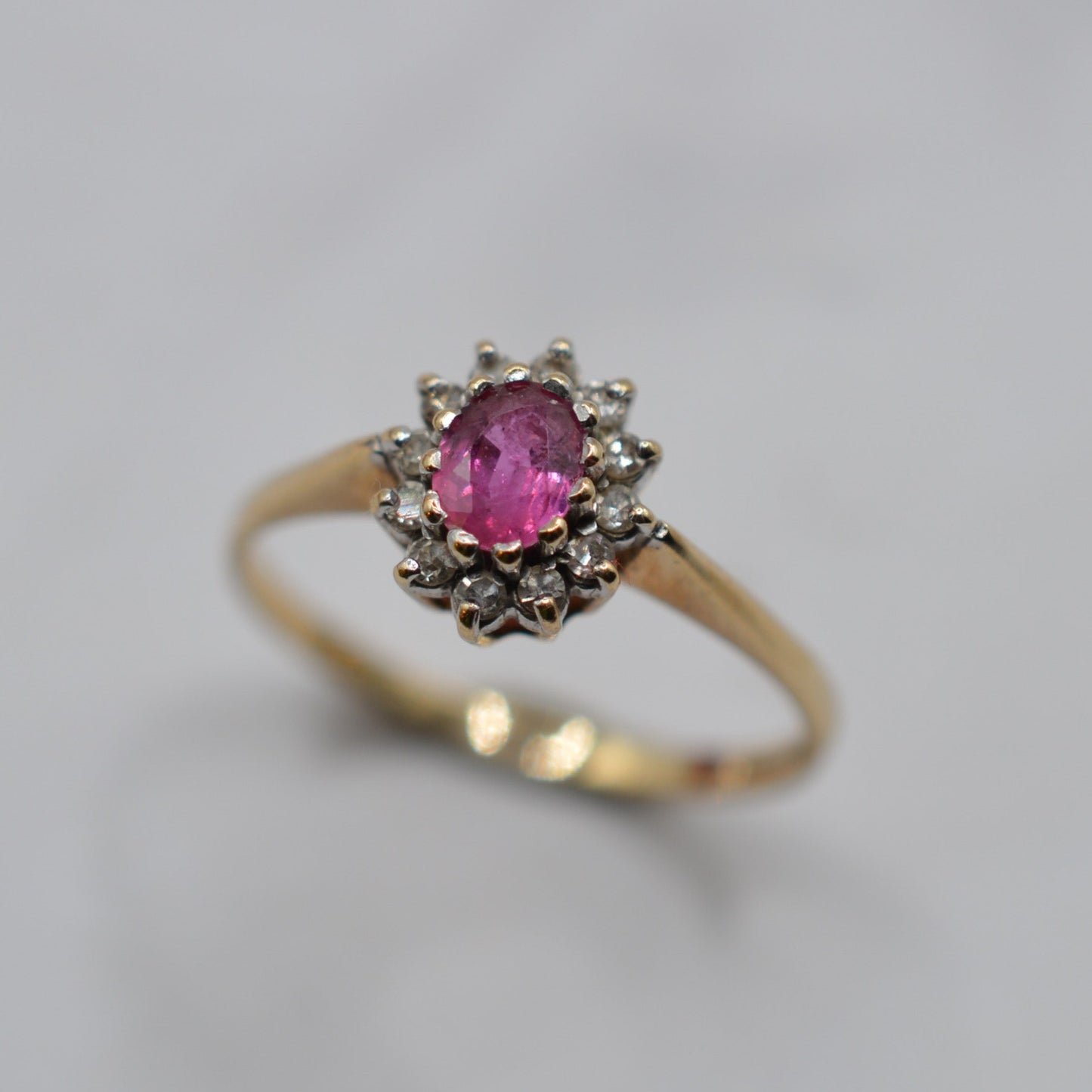 1980s Vintage 9ct Gold Ruby & Diamond Cluster Ring