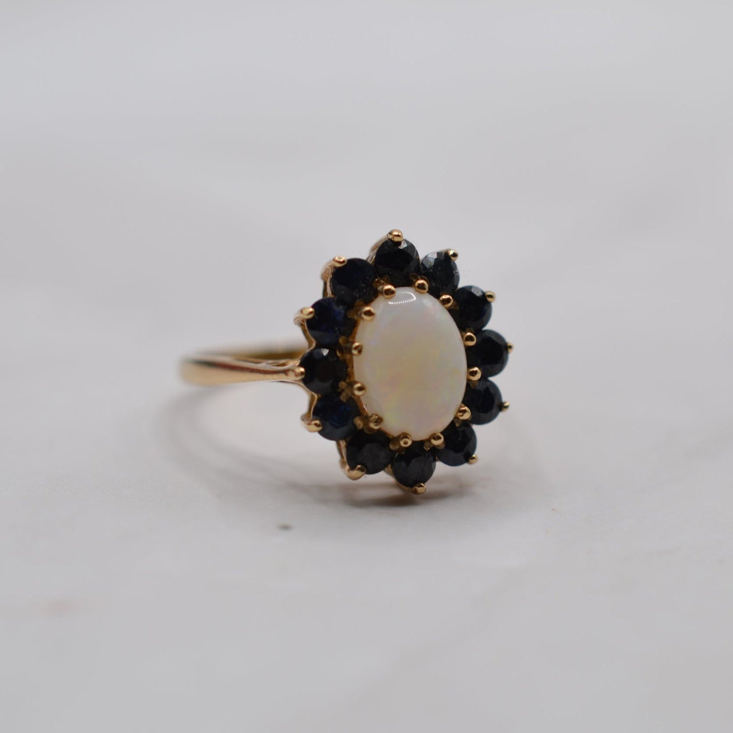 1980s 9ct Gold Opal & Sapphire Cluster Ring