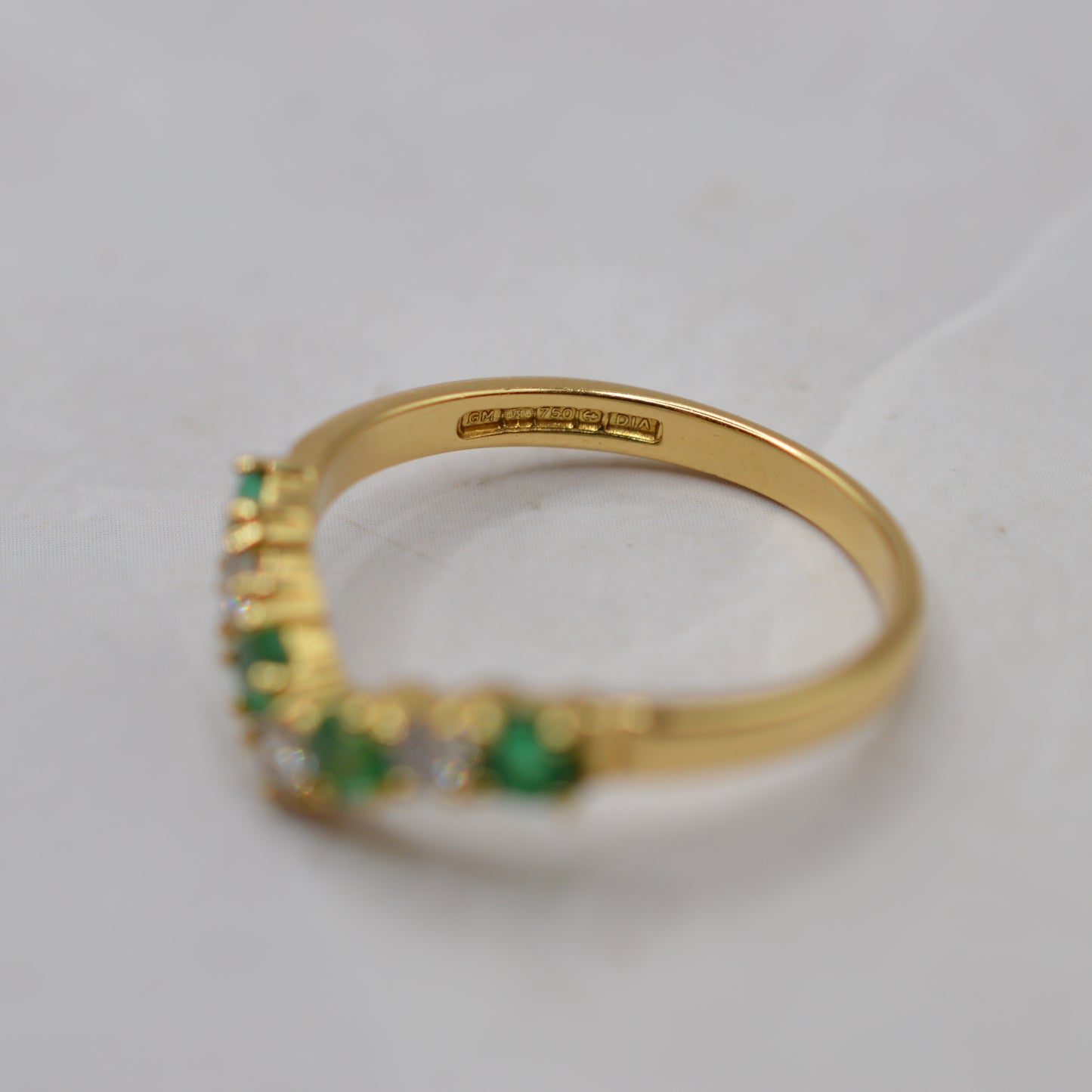 18ct Gold Emerald & Diamond Wishbone Ring