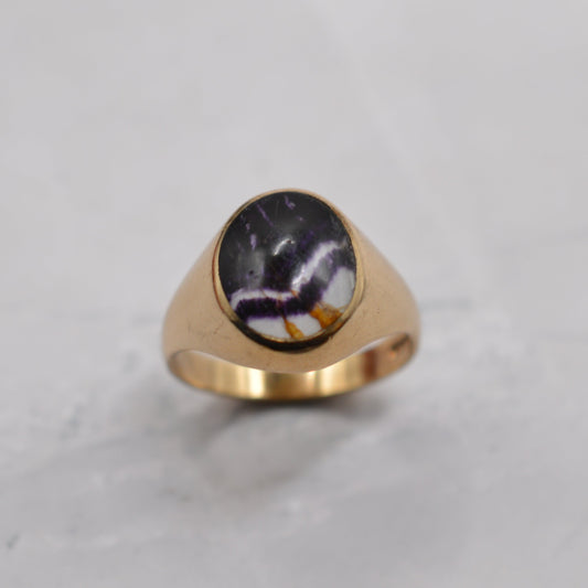 Chunky 1990s 9ct Gold Blue John Signet Ring