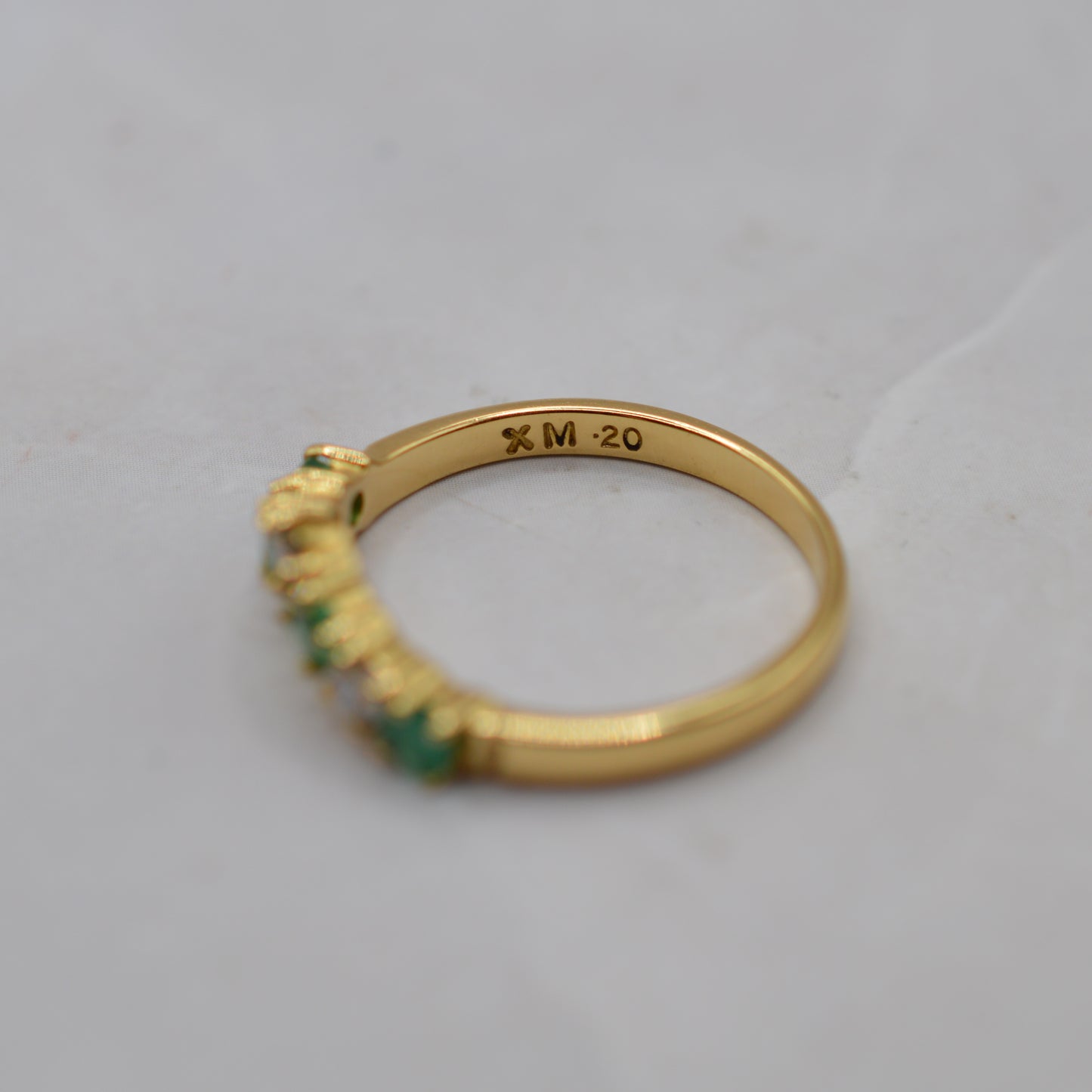18ct Gold Emerald & Diamond Wishbone Ring