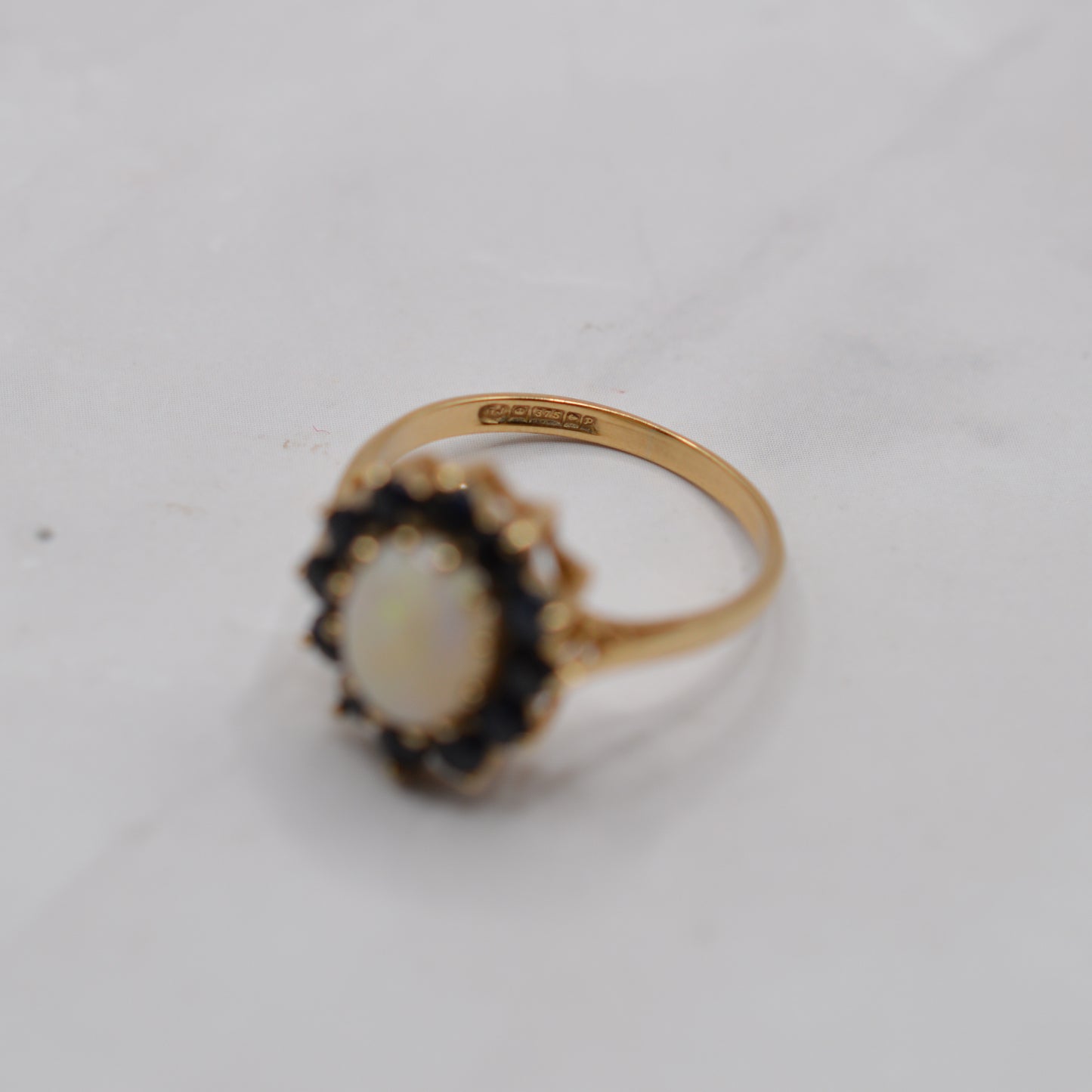 1980s 9ct Gold Opal & Sapphire Cluster Ring