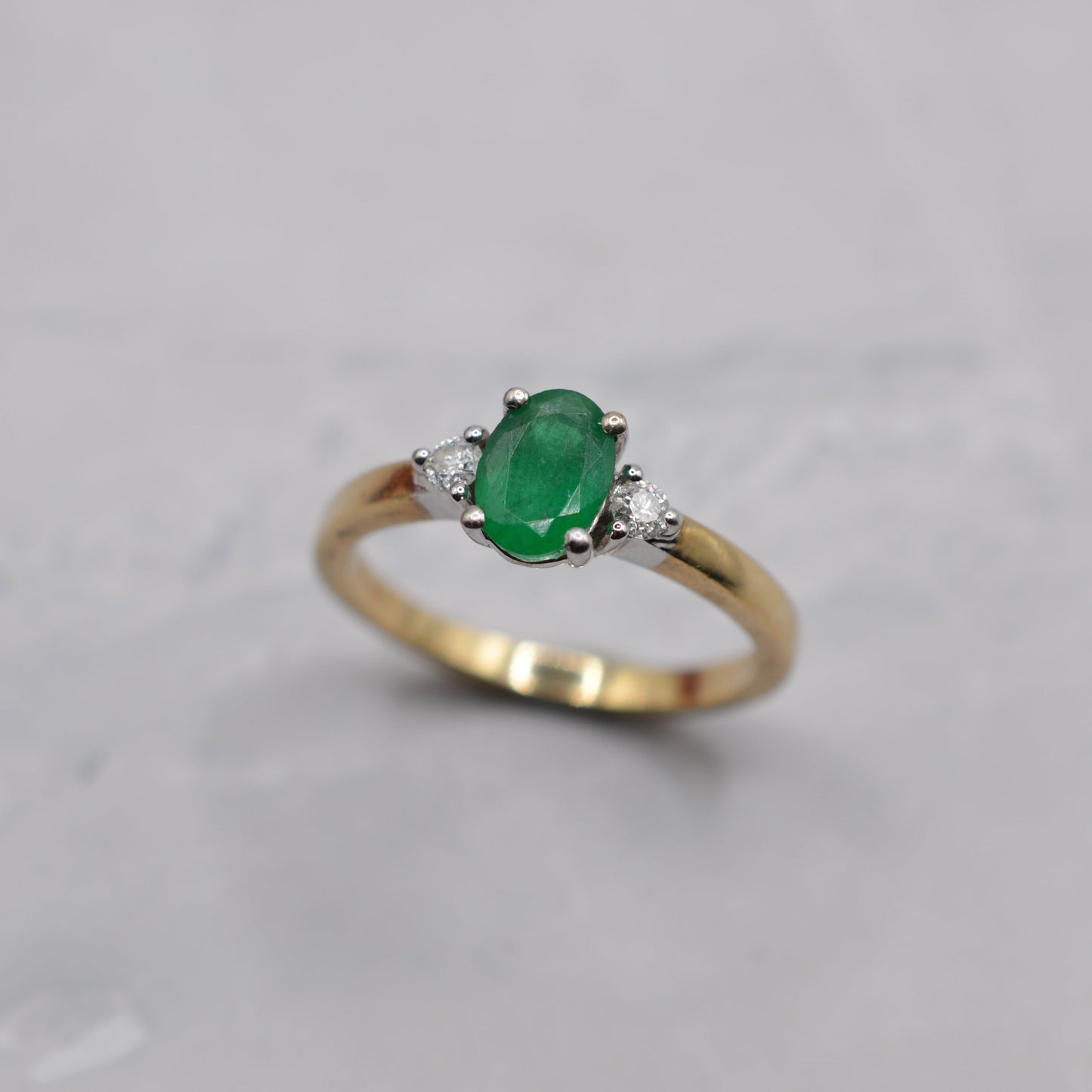 9ct Gold Emerald & Diamond Trilogy Ring