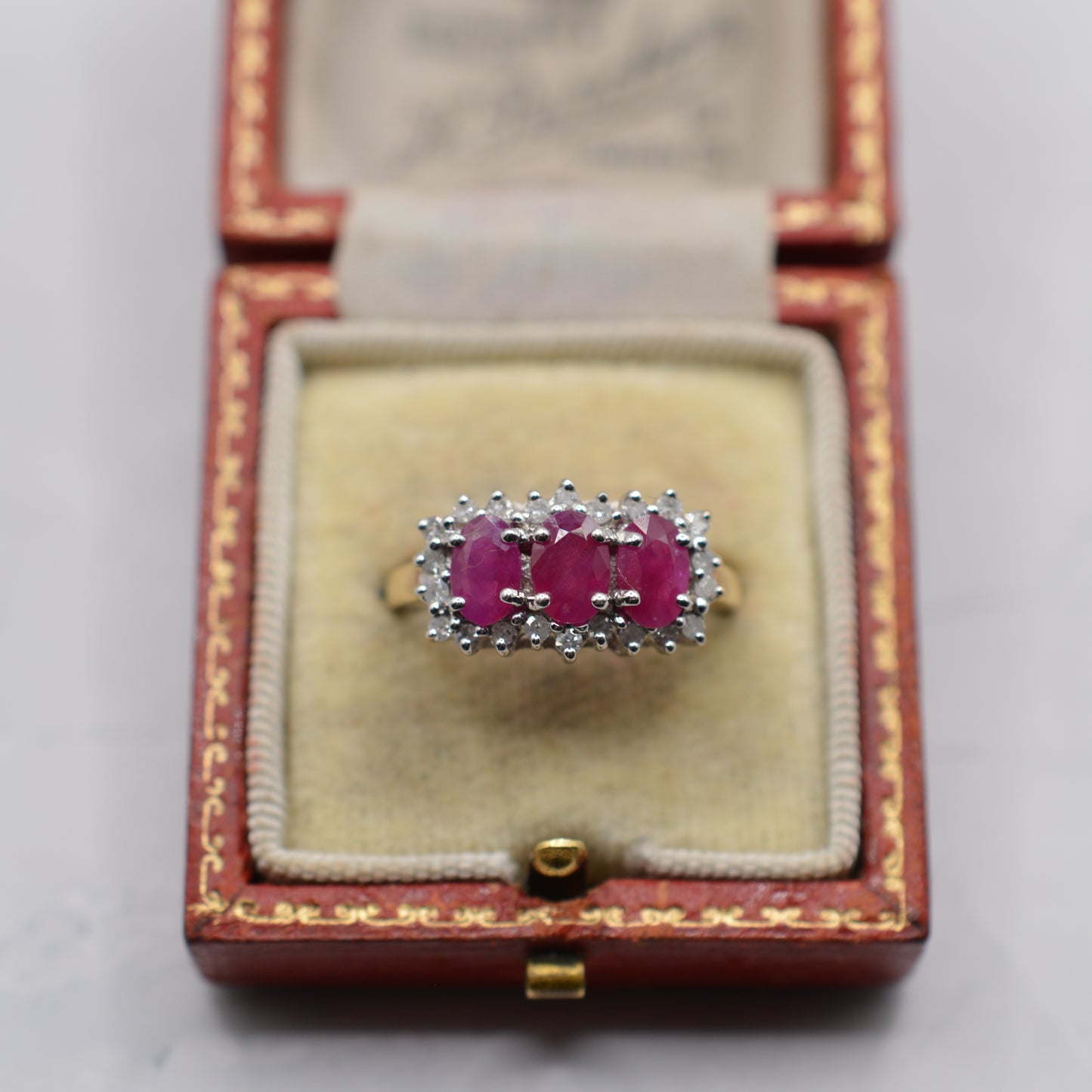 9ct Gold Ruby & Diamond Trilogy Cluster Ring