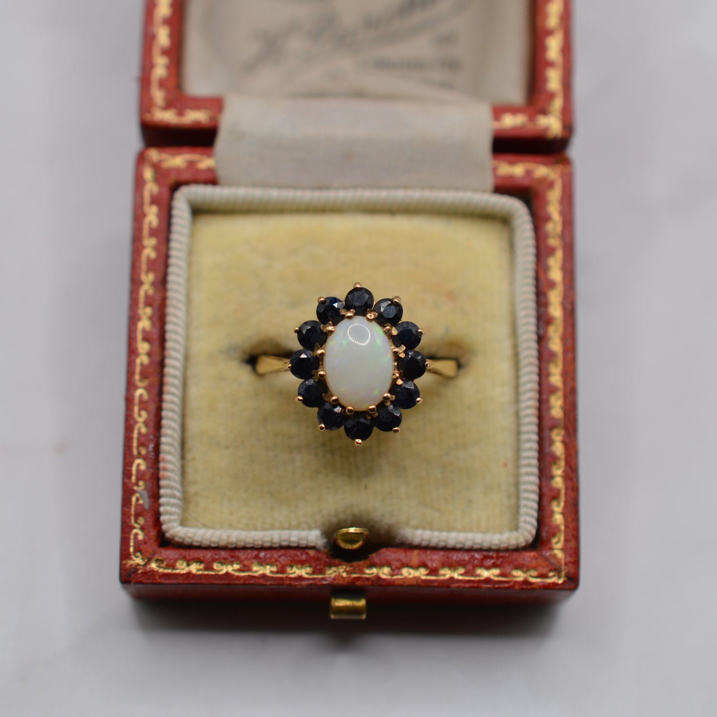 1980s 9ct Gold Opal & Sapphire Cluster Ring