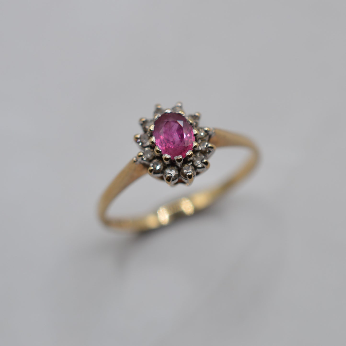 1980s Vintage 9ct Gold Ruby & Diamond Cluster Ring