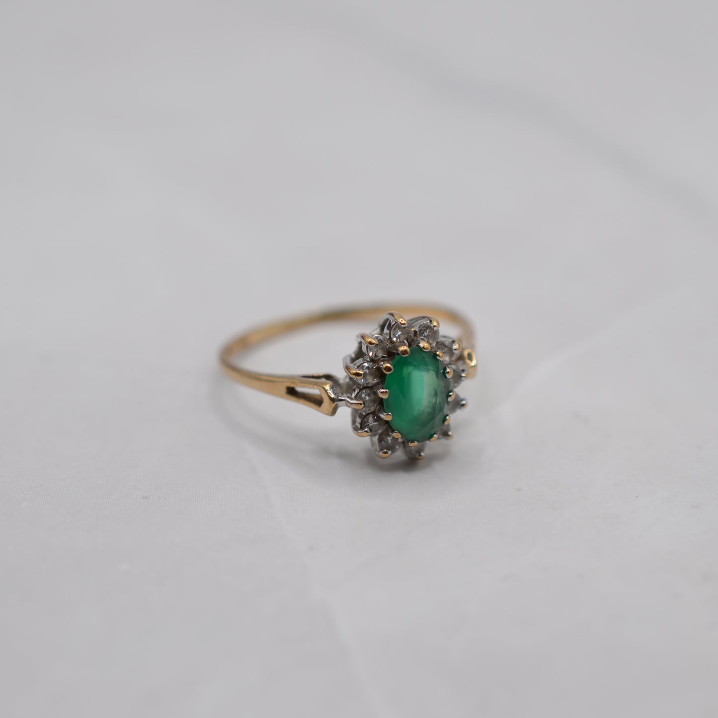 1980s 9ct Gold Emerald & CZ Cluster Ring