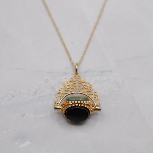 1990s 9ct Gold Swivel Fob Pendant Necklace (18")