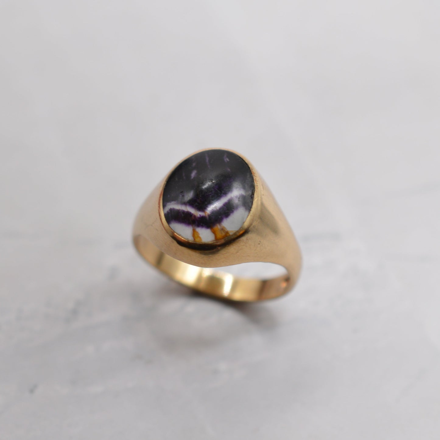 Chunky 1990s 9ct Gold Blue John Signet Ring