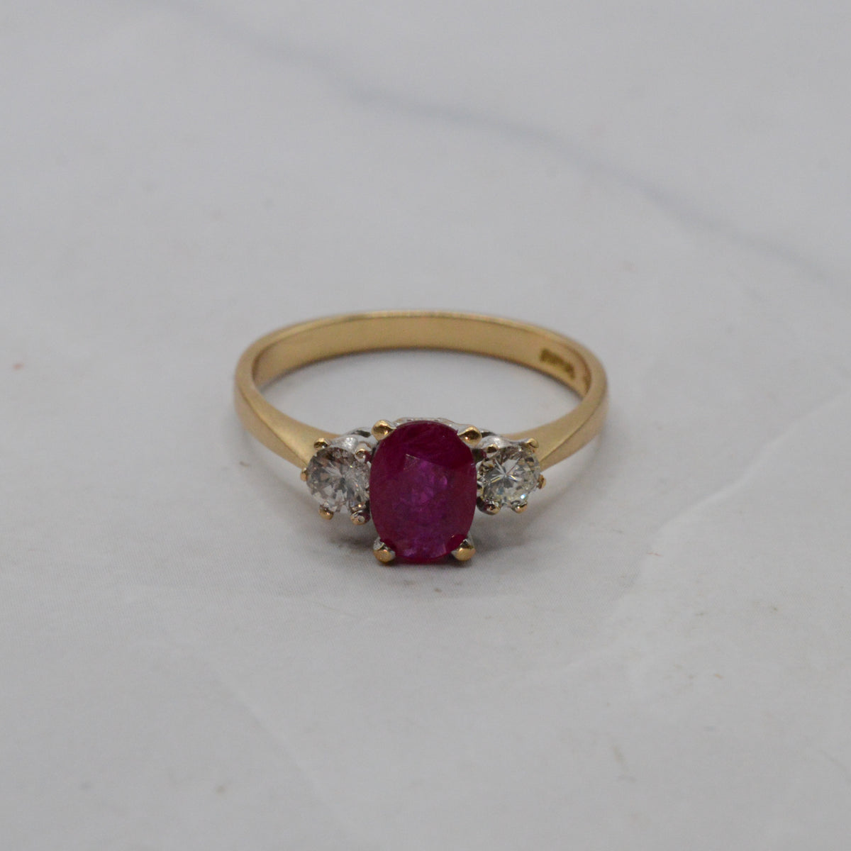 18ct Gold Ruby & Diamond Trilogy Ring